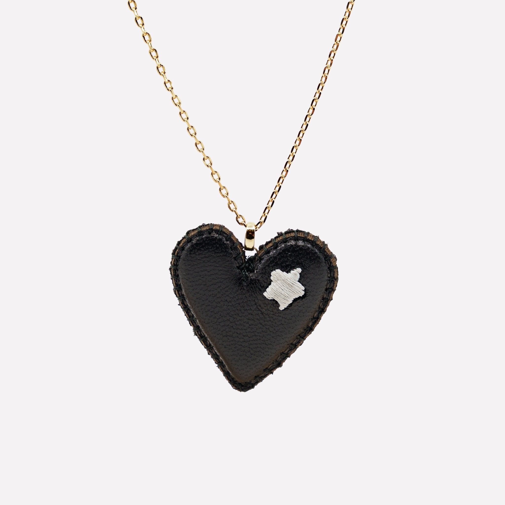 COLLANA CIONDOLO CUORE PELLE NERA RICAMATO - MINA MINA