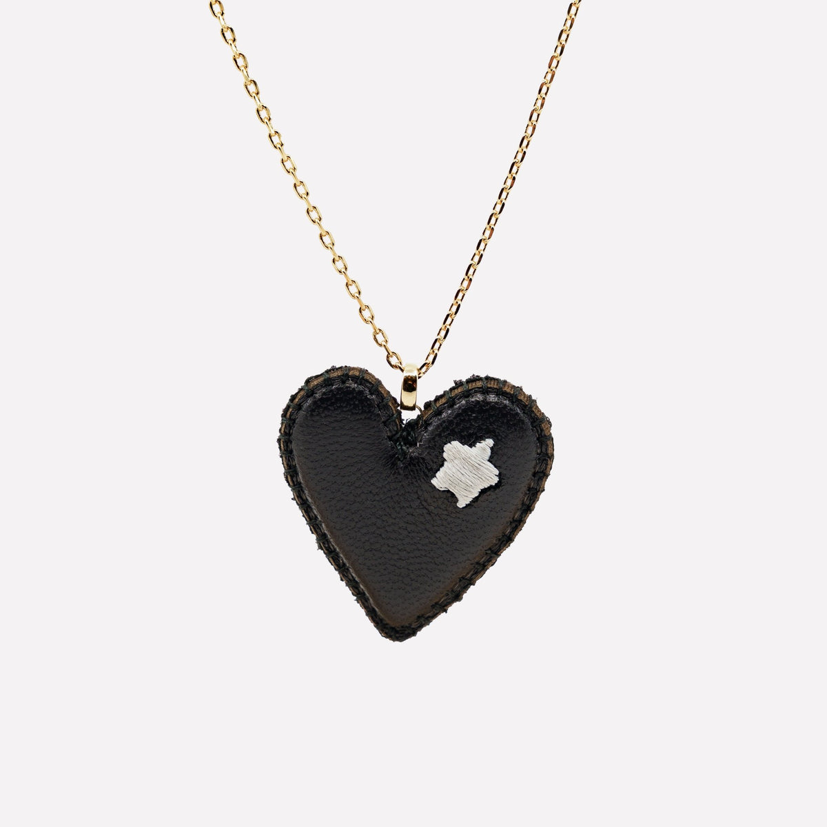 COLLANA CIONDOLO CUORE PELLE NERA RICAMATO - MINA MINA