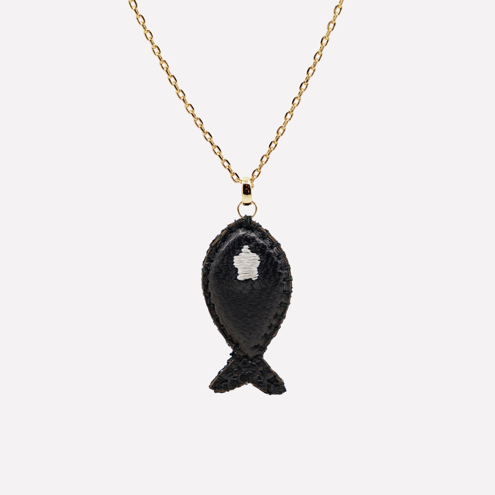 COLLANA CIONDOLO PESCE PELLE NERA RICAMATA - MINA MINA