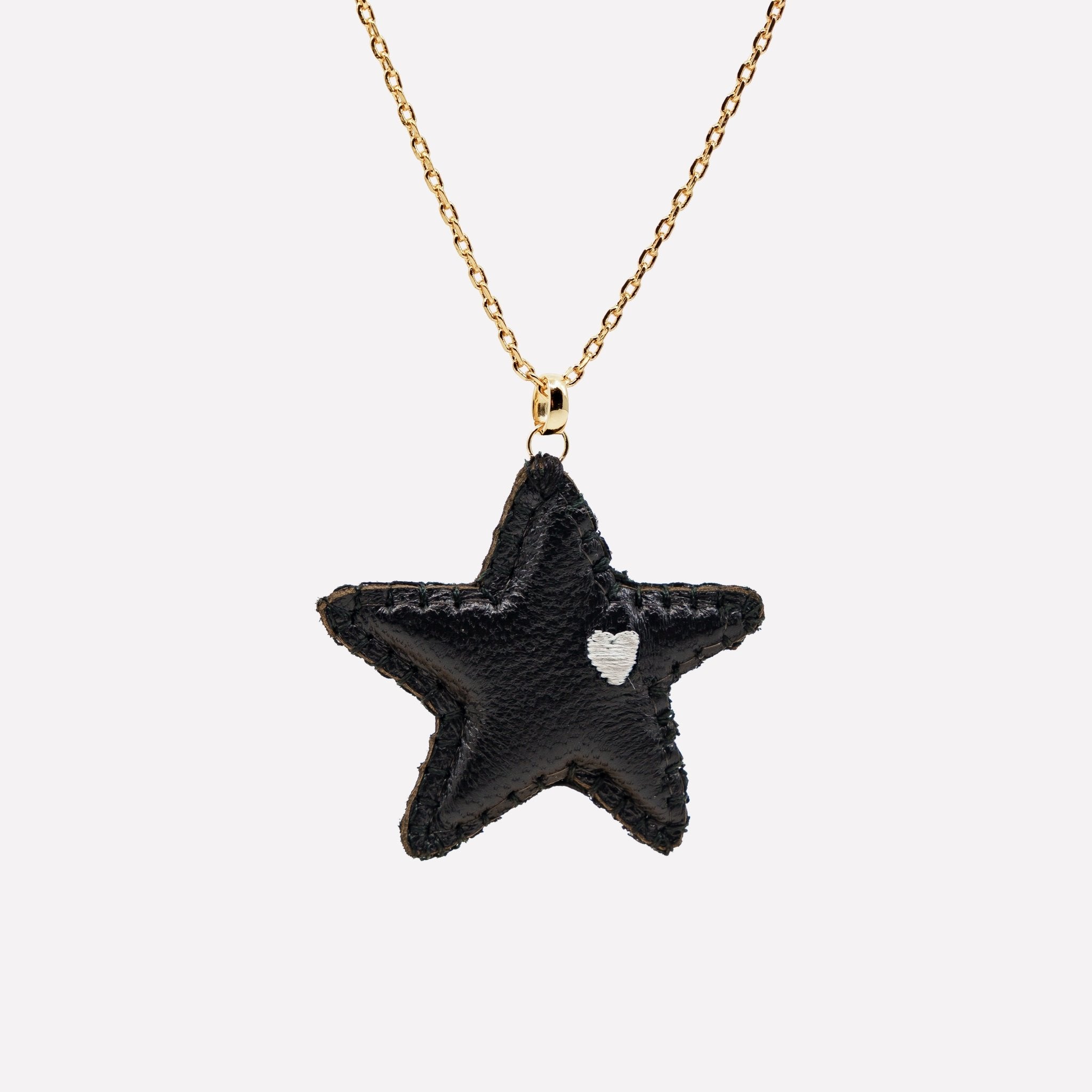 COLLANA CIONDOLO STELLA PELLE NERA RICAMATA - MINA MINA