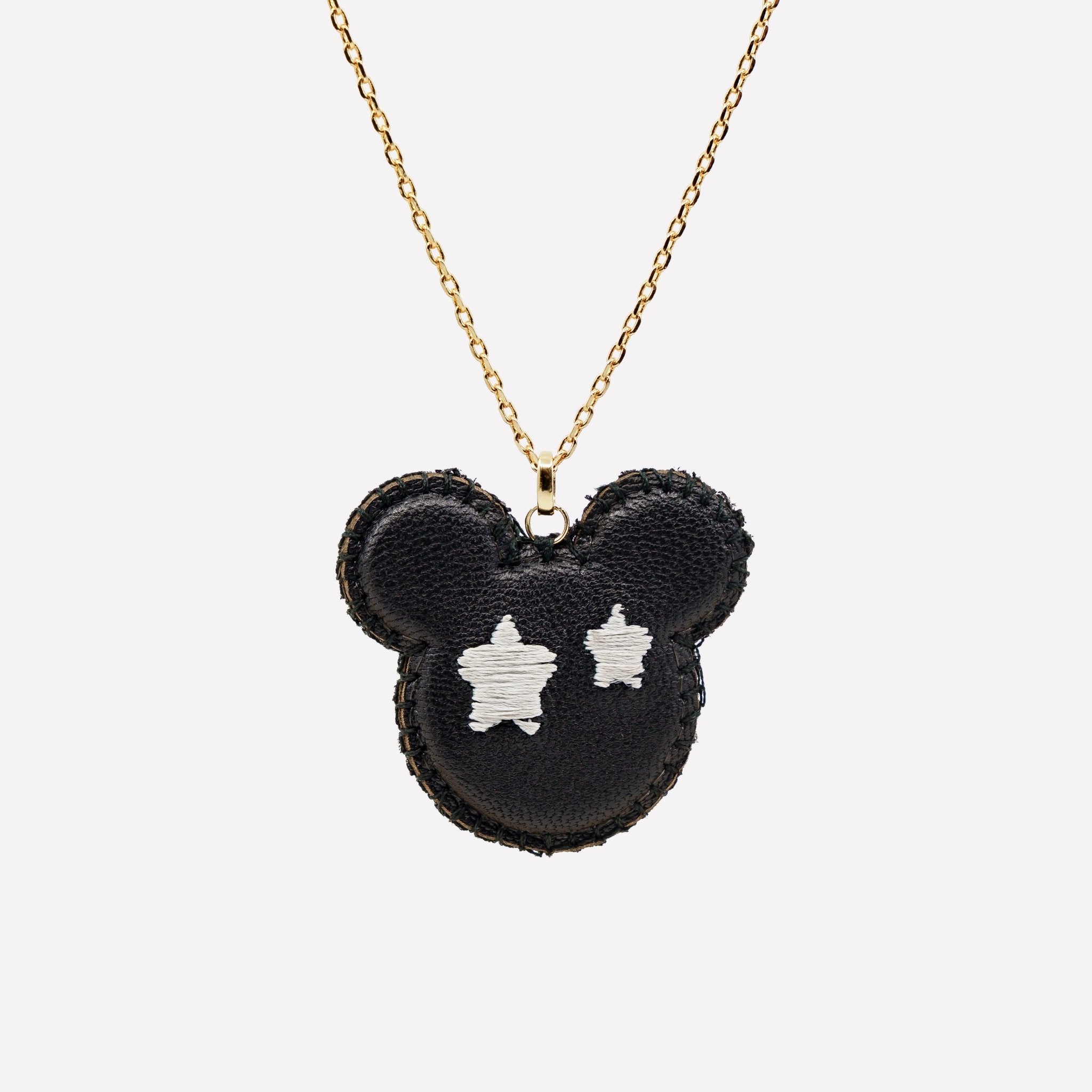 COLLANA CIONDOLO TOPOLINO PELLE NERA RICAMATO - MINA MINA