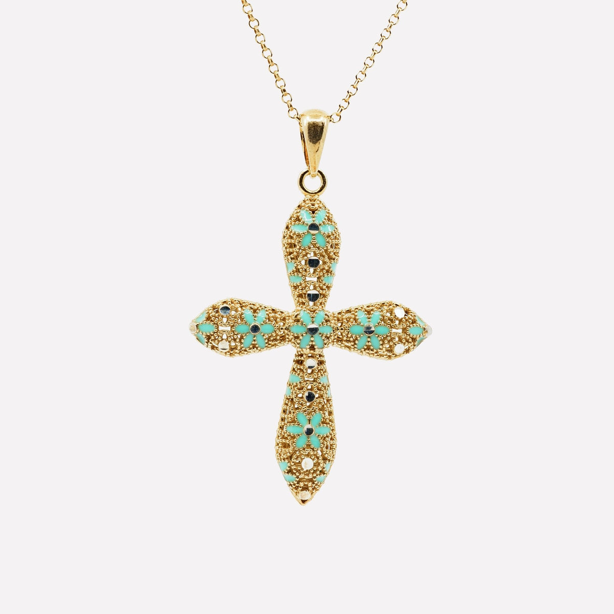 COLLANA CROCE TONDA FILIGRANA ARGENTO 925 - MINA MINA