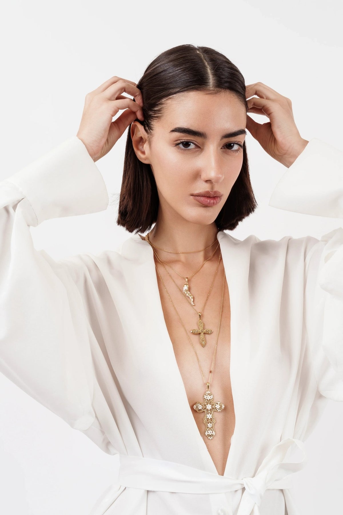 COLLANA CROCE TONDA FILIGRANA ARGENTO 925 - MINA MINA