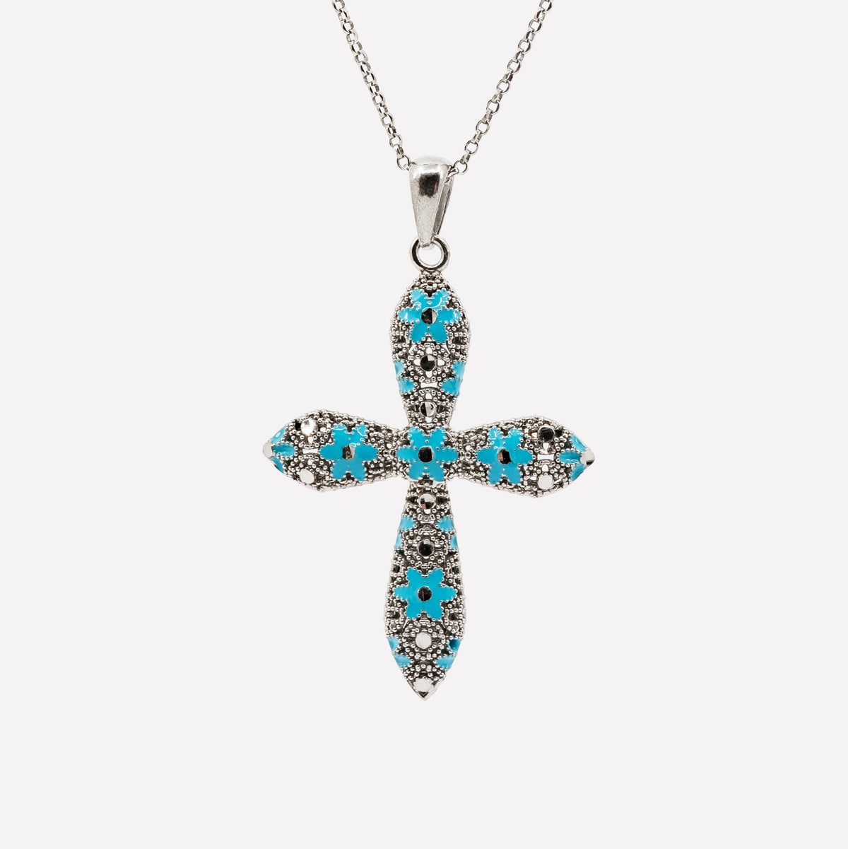 COLLANA CROCE TONDA FILIGRANA ARGENTO 925 - MINA MINA