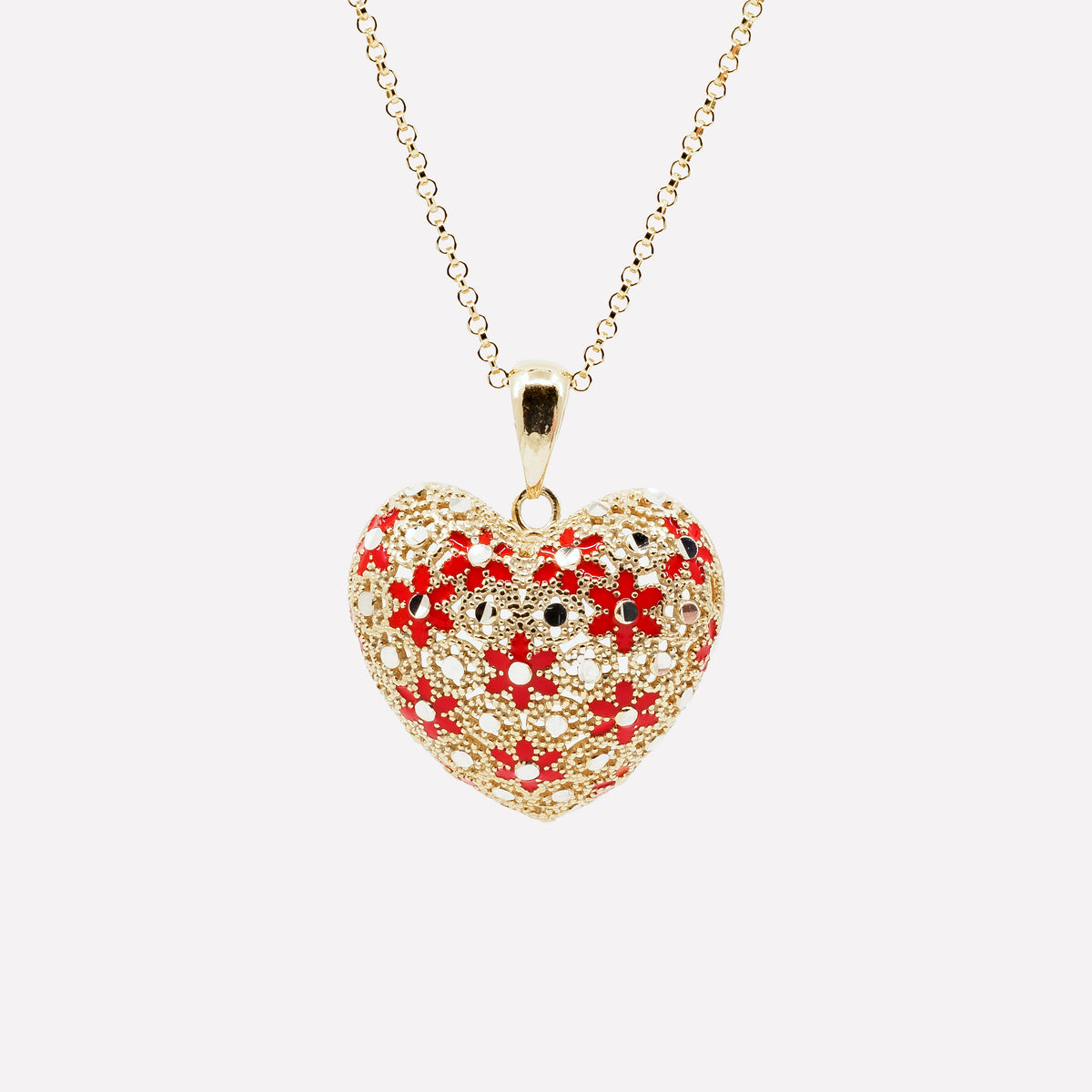 925 Silver Necklace Heart in Filigree and Enamel