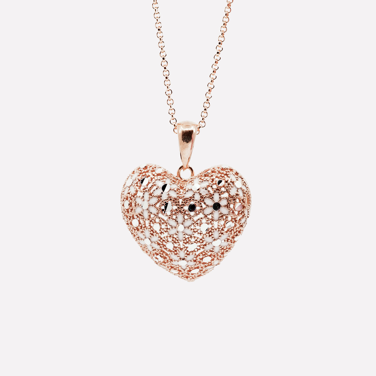 925 Silver Necklace Heart in Filigree and Enamel