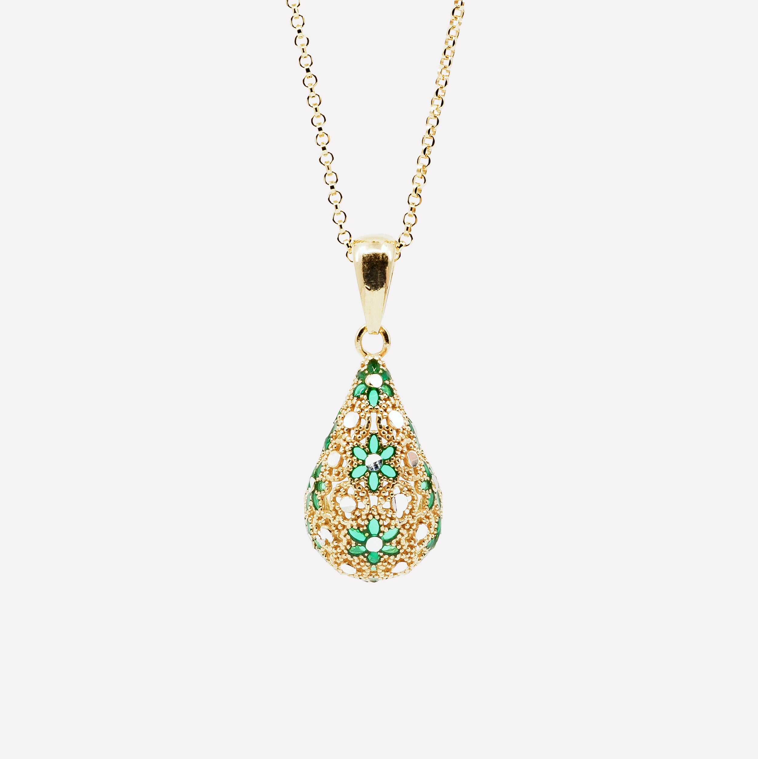 COLLANA PENDENTE GOCCIA GRANDE FILIGRANA ARGENTO 925