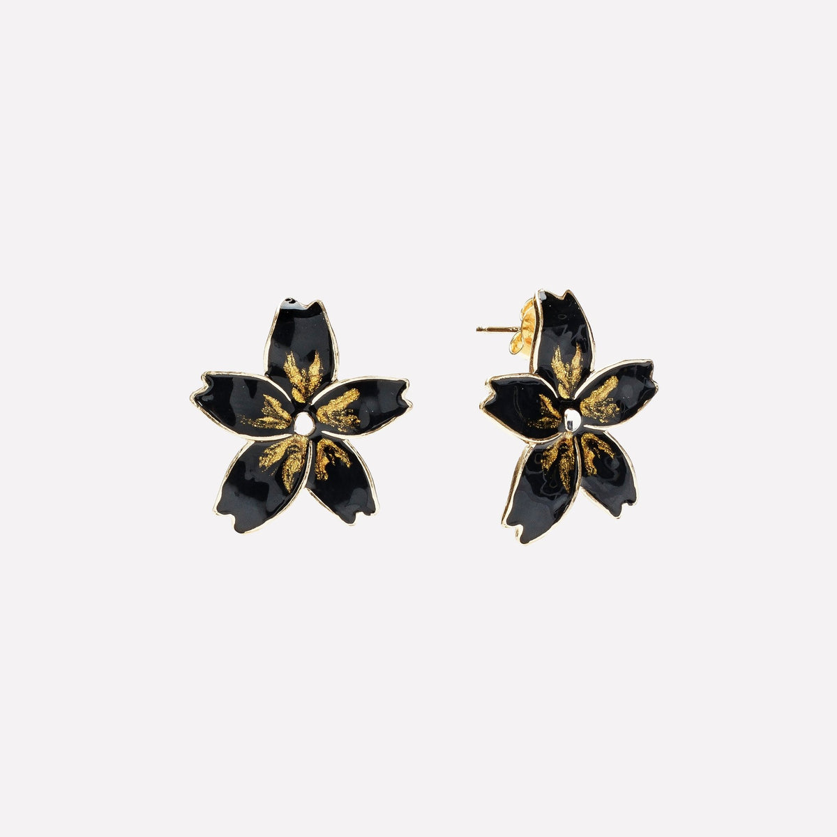 ORECCHINI FIORE SMALTATO NERO ARGENTO 925 - MINA MINA